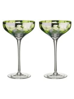 Glas*Artland set van 2 champagneschotels met tropische bladerenmotief