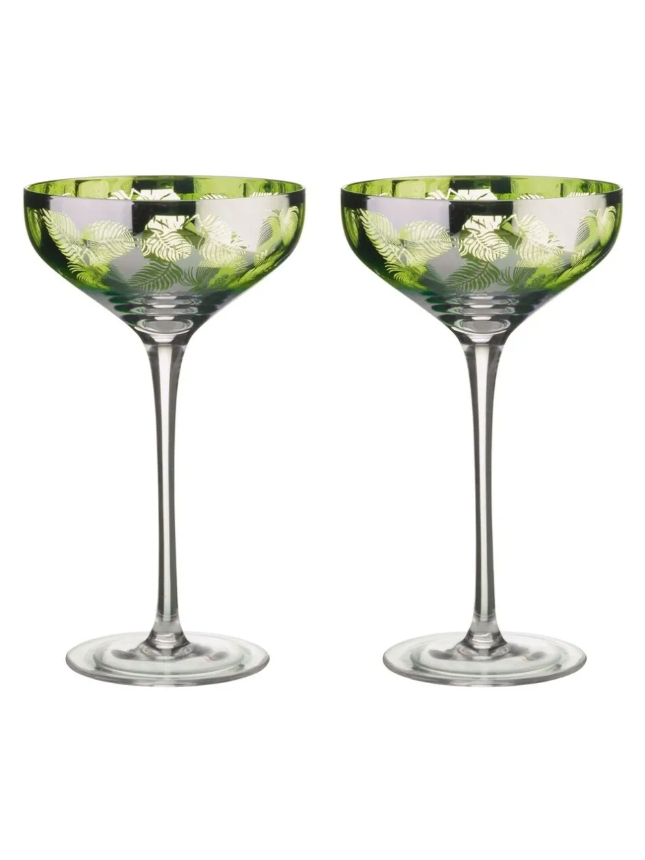 Glas*Artland set van 2 champagneschotels met tropische bladerenmotief