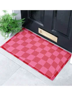 Deurmatten|Artsy Mats Fuchsia Wavy Checkerboard Indoor Outdoor Doormat