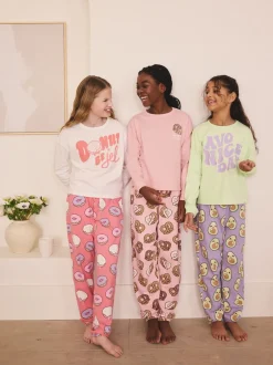 Nachtkleding En Pyjama's|Pyjama's|Next - Verpakking van 3 pyjama's met joggingbroek (3-16 jr) Avocado-sloganprint