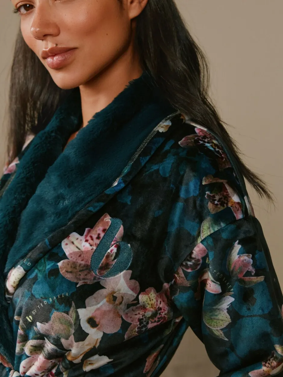 Badjassen|Alle Nacht- En Loungekleding|B by Ted Baker Blauwgroene knusse bloemenbadjas