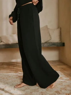 Broeken|B by Ted Baker Knit Rib Wide Leg Black Trousers
