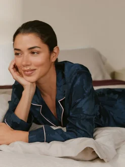 Pyjama's|Loungewear|B by Ted Baker Navy Jacquard Button Through Pyjamas