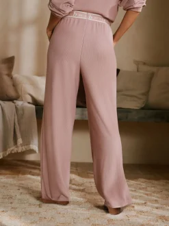 Pyjama's|Loungewear|B by Ted Baker Pink Ottoman Rib Wide Leg Lounge Trousers