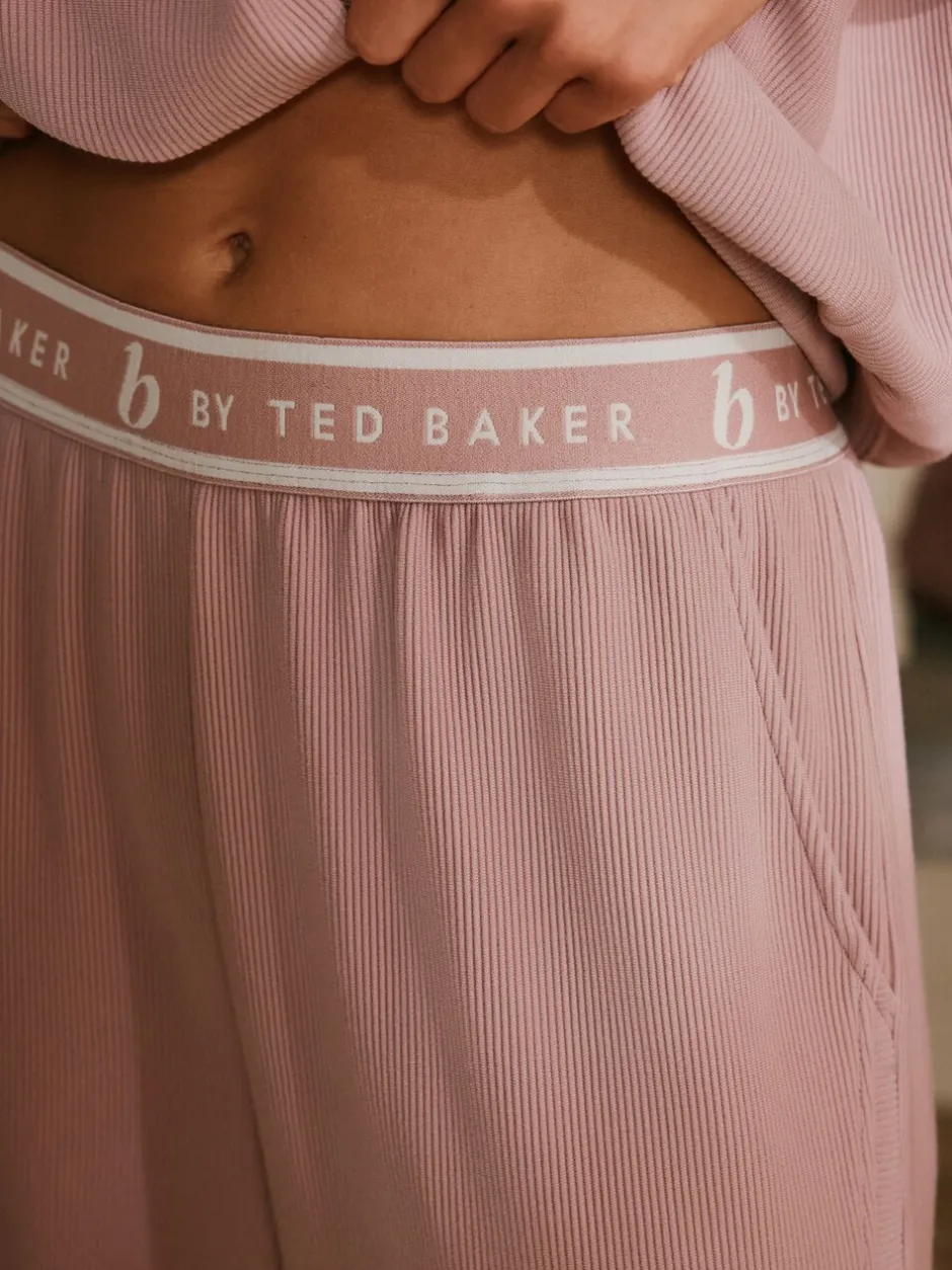 Pyjama's|Loungewear|B by Ted Baker Pink Ottoman Rib Wide Leg Lounge Trousers