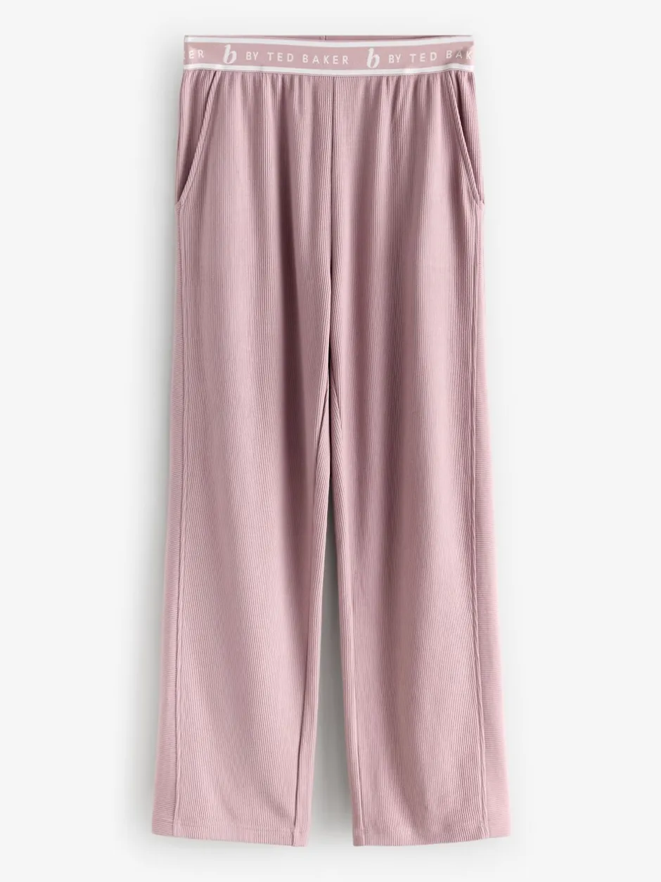 Pyjama's|Loungewear|B by Ted Baker Pink Ottoman Rib Wide Leg Lounge Trousers
