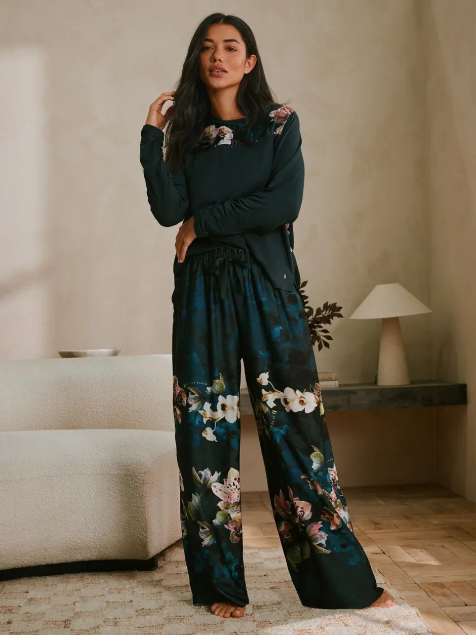 Pyjama's|Loungewear*B by Ted Baker Teal Blue Floral Satin Jersey Pyjamas