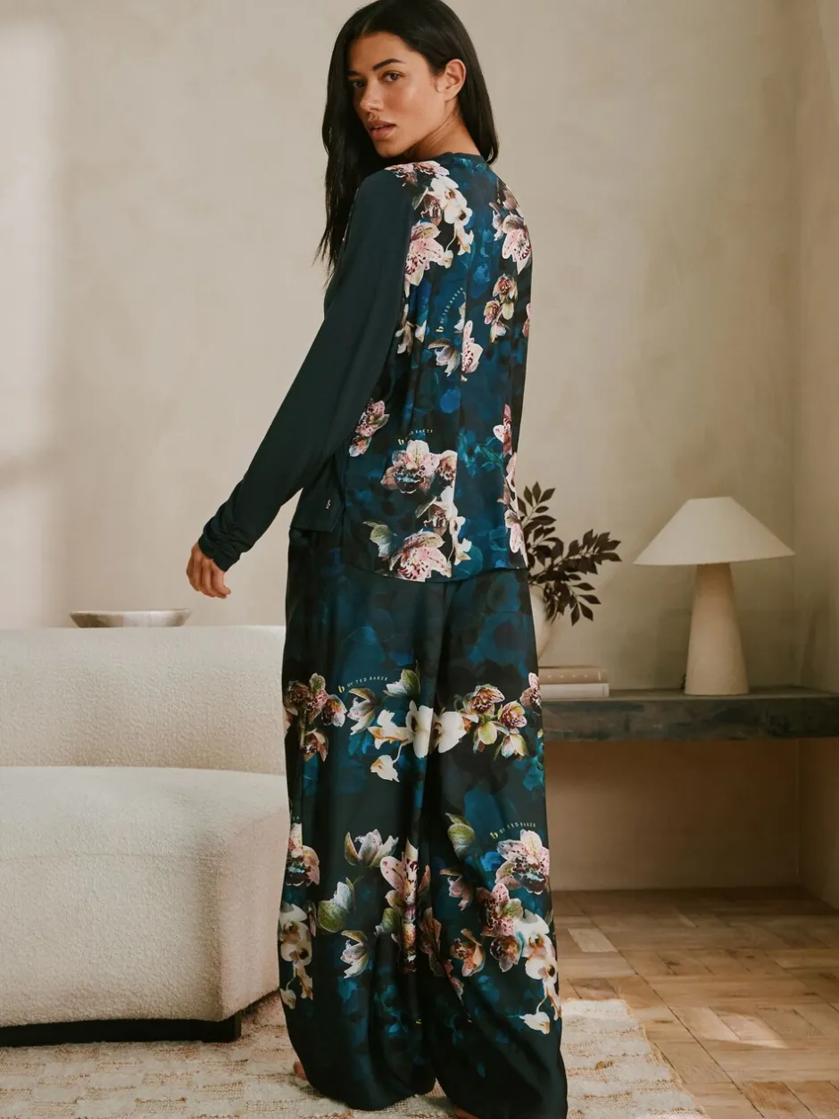 Pyjama's|Loungewear*B by Ted Baker Teal Blue Floral Satin Jersey Pyjamas