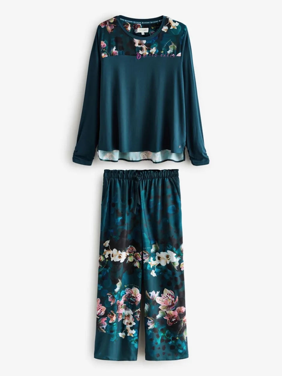 Pyjama's|Loungewear*B by Ted Baker Teal Blue Floral Satin Jersey Pyjamas