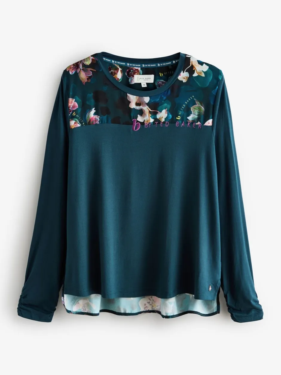 Pyjama's|Loungewear*B by Ted Baker Teal Blue Floral Satin Jersey Pyjamas