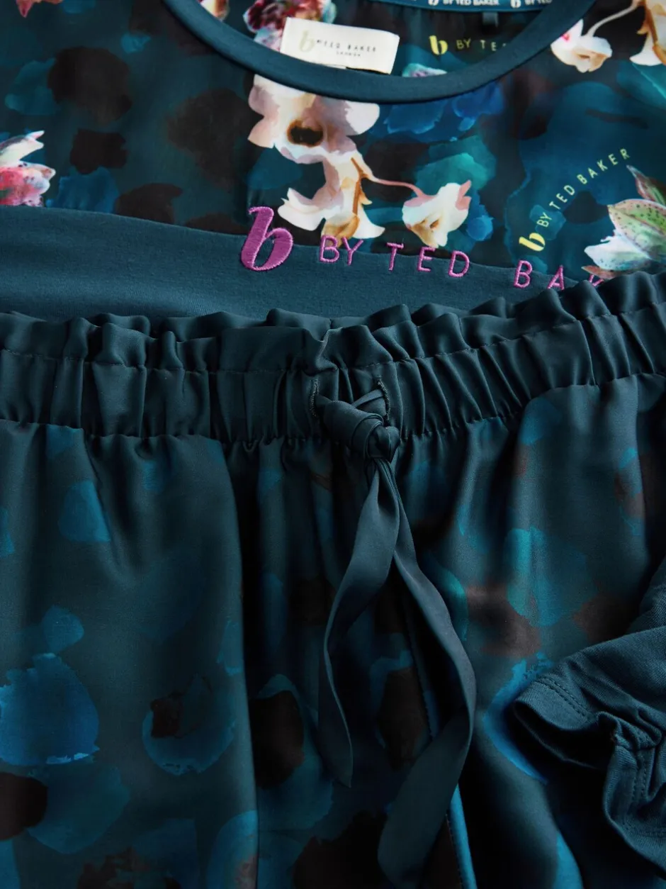 Pyjama's|Loungewear*B by Ted Baker Teal Blue Floral Satin Jersey Pyjamas