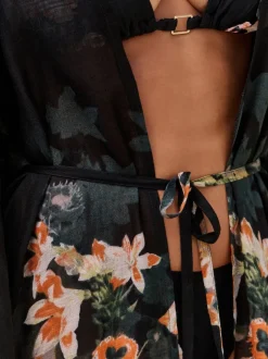 Mutsen, Handschoenen En Sjaals|Badkleding*B by Ted Baker Viscose Tassel Kimono Black Koi Floral Cover-Up