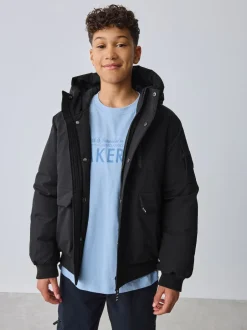 Schoolkleding|Baker by Ted Baker - Regenbestendige gewatteerde zwarte bomberjas