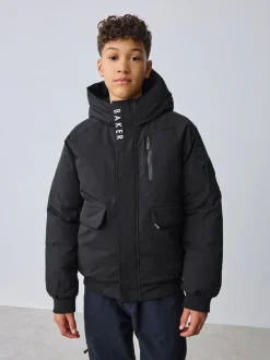 Schoolkleding|Baker by Ted Baker - Regenbestendige gewatteerde zwarte bomberjas