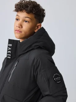 Schoolkleding|Baker by Ted Baker - Regenbestendige gewatteerde zwarte bomberjas
