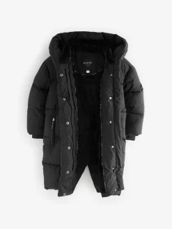 Schoolkleding|Jassen En Jacks*Baker by Ted Baker - Regenbestendige gewatteerde zwarte jas met dekbedomslag