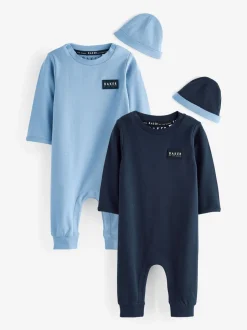 Rompertjes En Tuinbroeken|Baker by Ted Baker blauw 100% katoenen rompertje en omkeerbare hoed