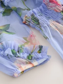 Gelegenheidskleding|Jurken*Baker by Ted Baker Blue Floral Mesh Ruffle Dress