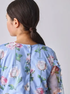 Gelegenheidskleding|Jurken*Baker by Ted Baker Blue Floral Mesh Ruffle Dress