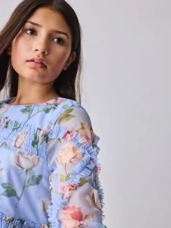Gelegenheidskleding|Jurken*Baker by Ted Baker Blue Floral Mesh Ruffle Dress
