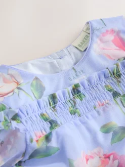 Gelegenheidskleding|Jurken*Baker by Ted Baker Blue Floral Mesh Ruffle Dress