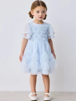 Gelegenheidskleding|Jurken|Baker by Ted Baker Blue Mesh Embroidered Detail Dress
