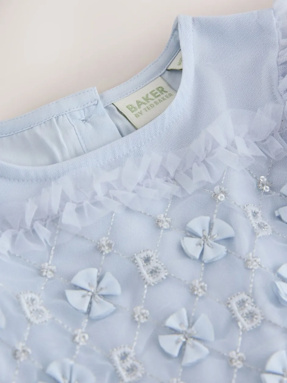 Gelegenheidskleding|Jurken|Baker by Ted Baker Blue Mesh Embroidered Detail Dress