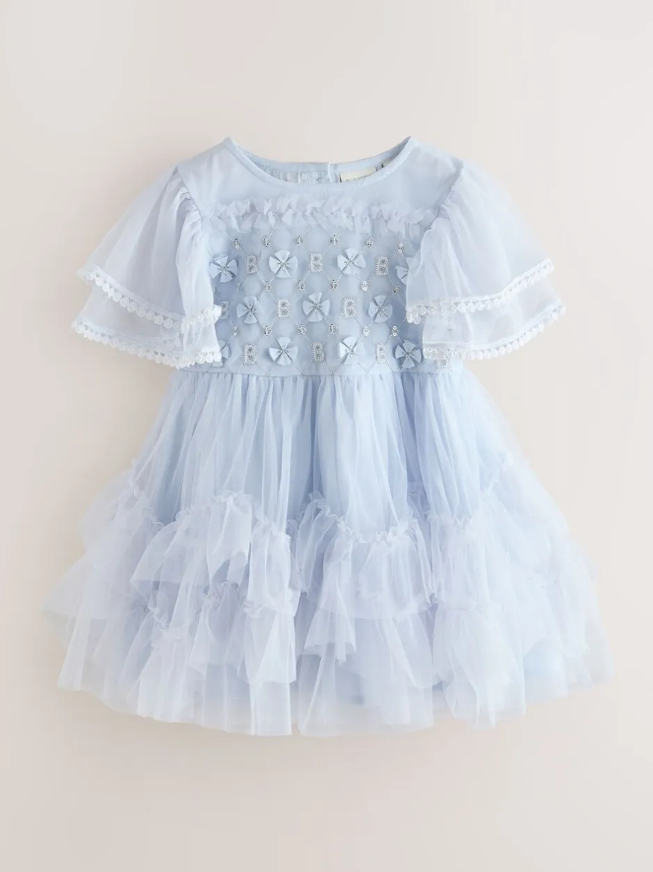 Gelegenheidskleding|Jurken|Baker by Ted Baker Blue Mesh Embroidered Detail Dress
