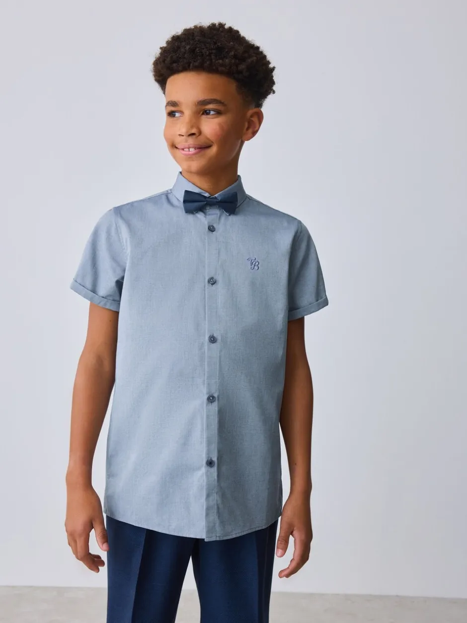 Shirts*Baker by Ted Baker Blue Short Sleeve Shirt with Bow Tie