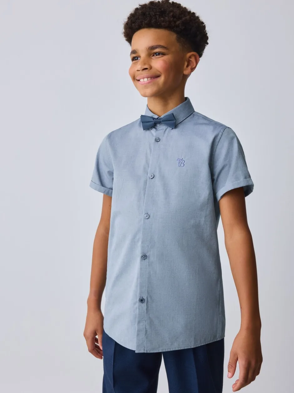 Shirts*Baker by Ted Baker Blue Short Sleeve Shirt with Bow Tie