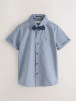 Shirts*Baker by Ted Baker Blue Short Sleeve Shirt with Bow Tie