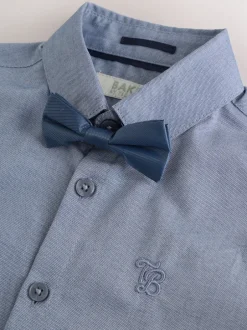 Shirts*Baker by Ted Baker Blue Short Sleeve Shirt with Bow Tie
