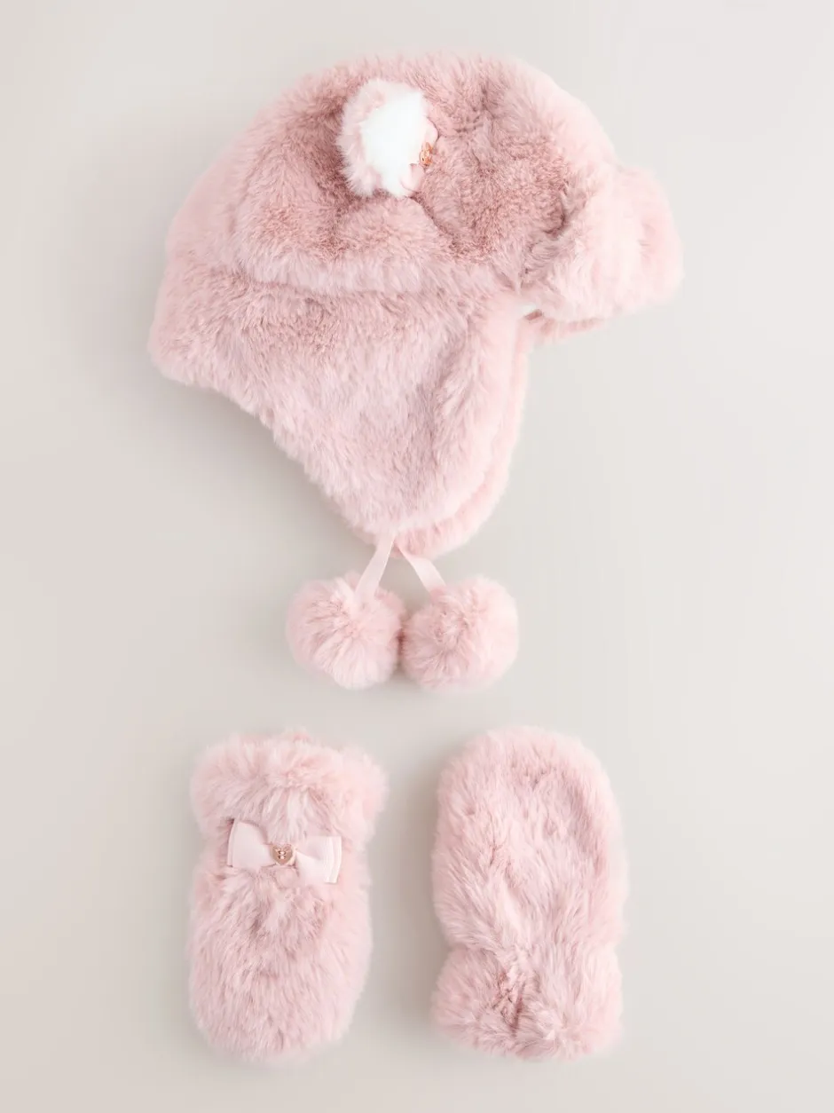 Mutsjes En Antikrabwantjes|Mutsen, Handschoenen En Sjaals*Baker by Ted Baker Bow Pink Faux Fur Trapper Hat