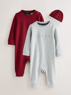 Rompertjes En Tuinbroeken|Baker by Ted Baker Burgundy Red/Grey Romper and Reversible Hat