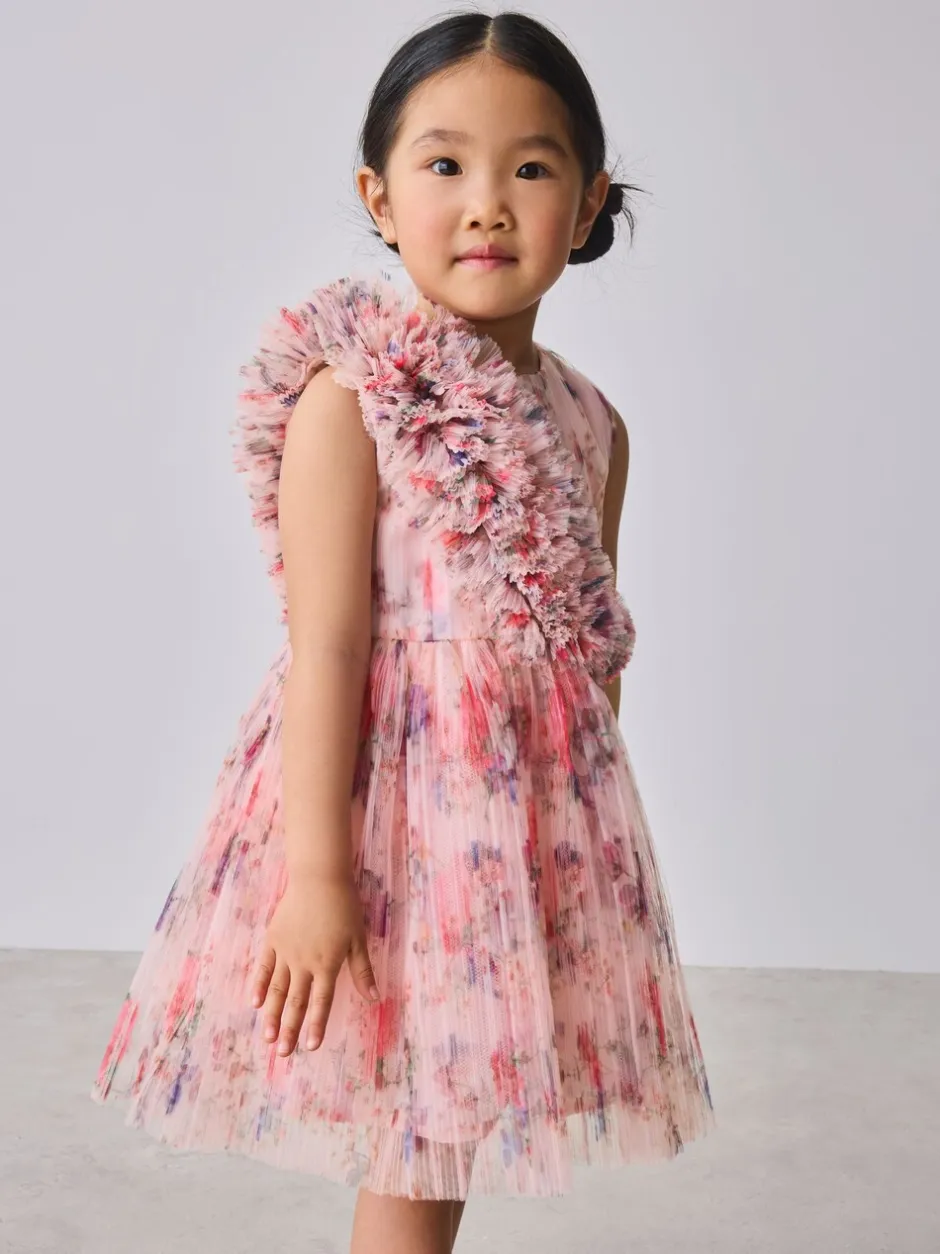 Gelegenheidskleding|Jurken|Baker by Ted Baker Crinkle Mesh 3D Ruffle Shoulder Occasion Dress