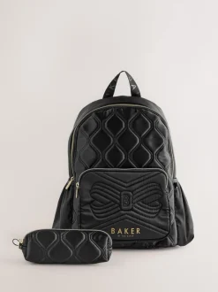 Tassen*Baker by Ted Baker gewatteerde zwarte rugzak met strik en etui voor meisjes, voor de Back to School collectie