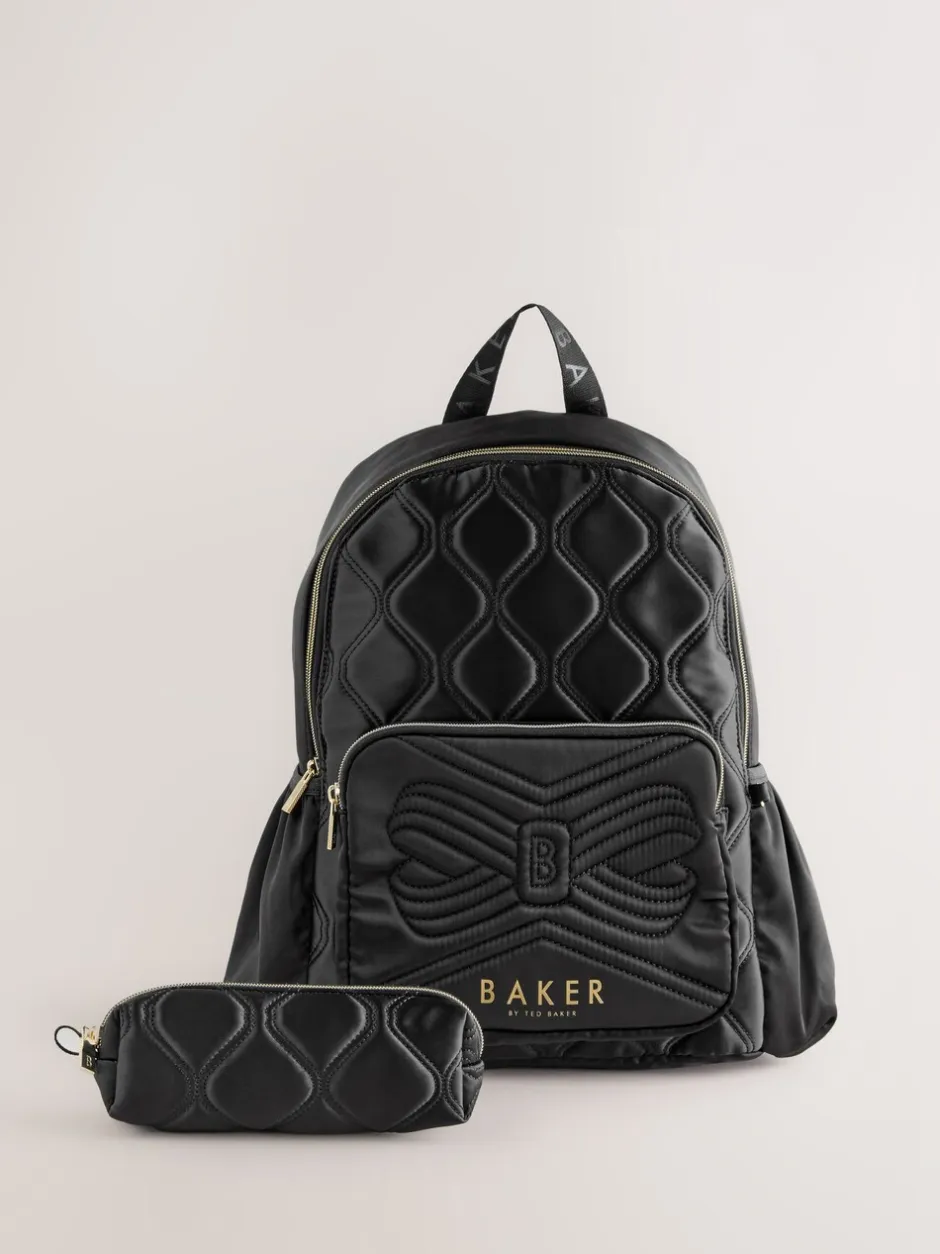Tassen*Baker by Ted Baker gewatteerde zwarte rugzak met strik en etui voor meisjes, voor de Back to School collectie