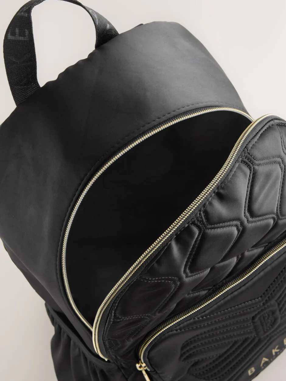 Tassen*Baker by Ted Baker gewatteerde zwarte rugzak met strik en etui voor meisjes, voor de Back to School collectie