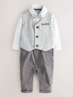 Rompertjes En Tuinbroeken|Baker by Ted Baker Grey Smart Bow Tie Rompersuit