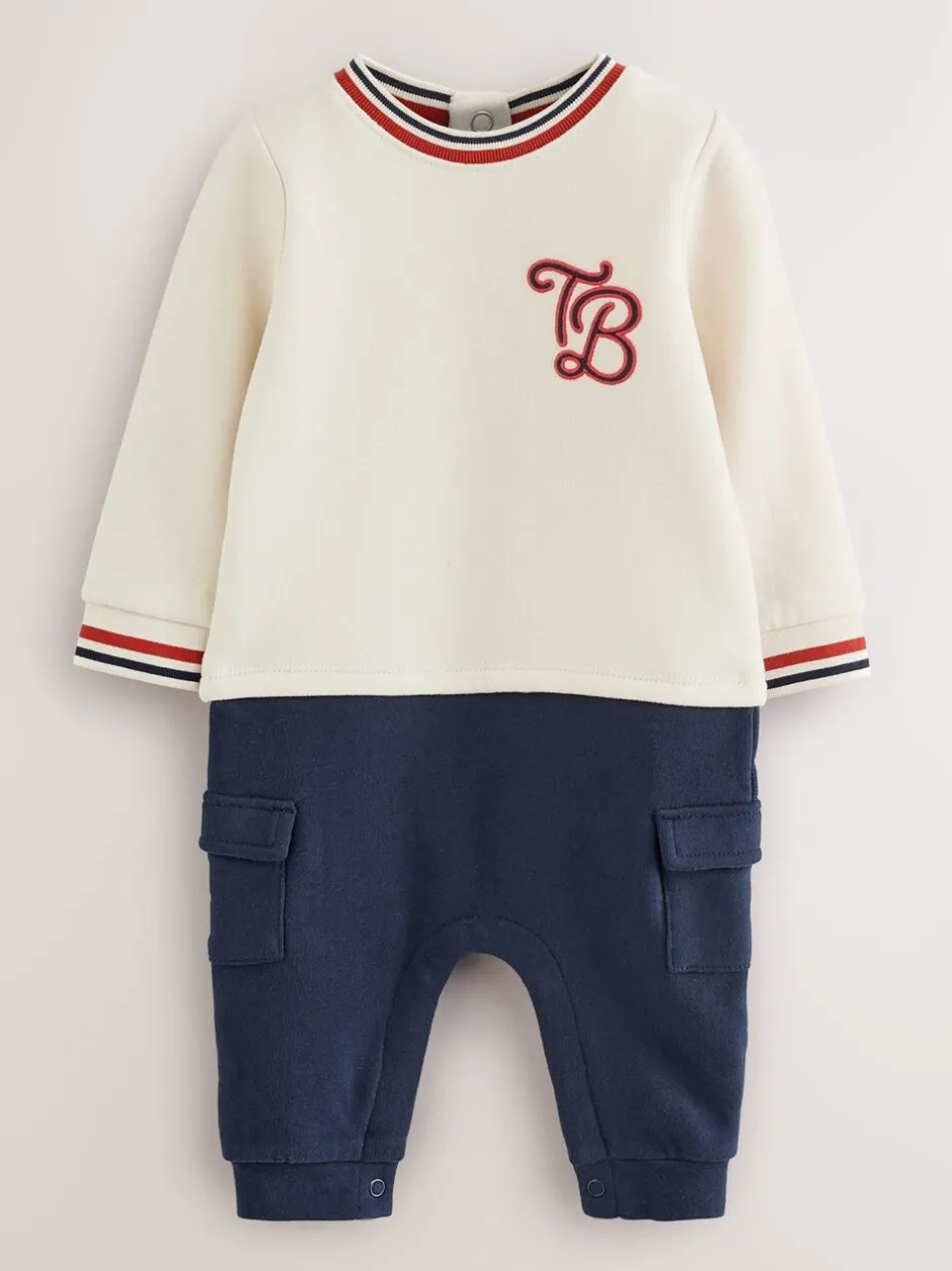 Rompertjes En Tuinbroeken|Baker by Ted Baker kiezelkleurig marineblauw en rood varsity-rompertje