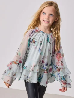 Overhemden En Blouses|Baker by Ted Baker Mint Green All Over Printed Chiffon Blouse