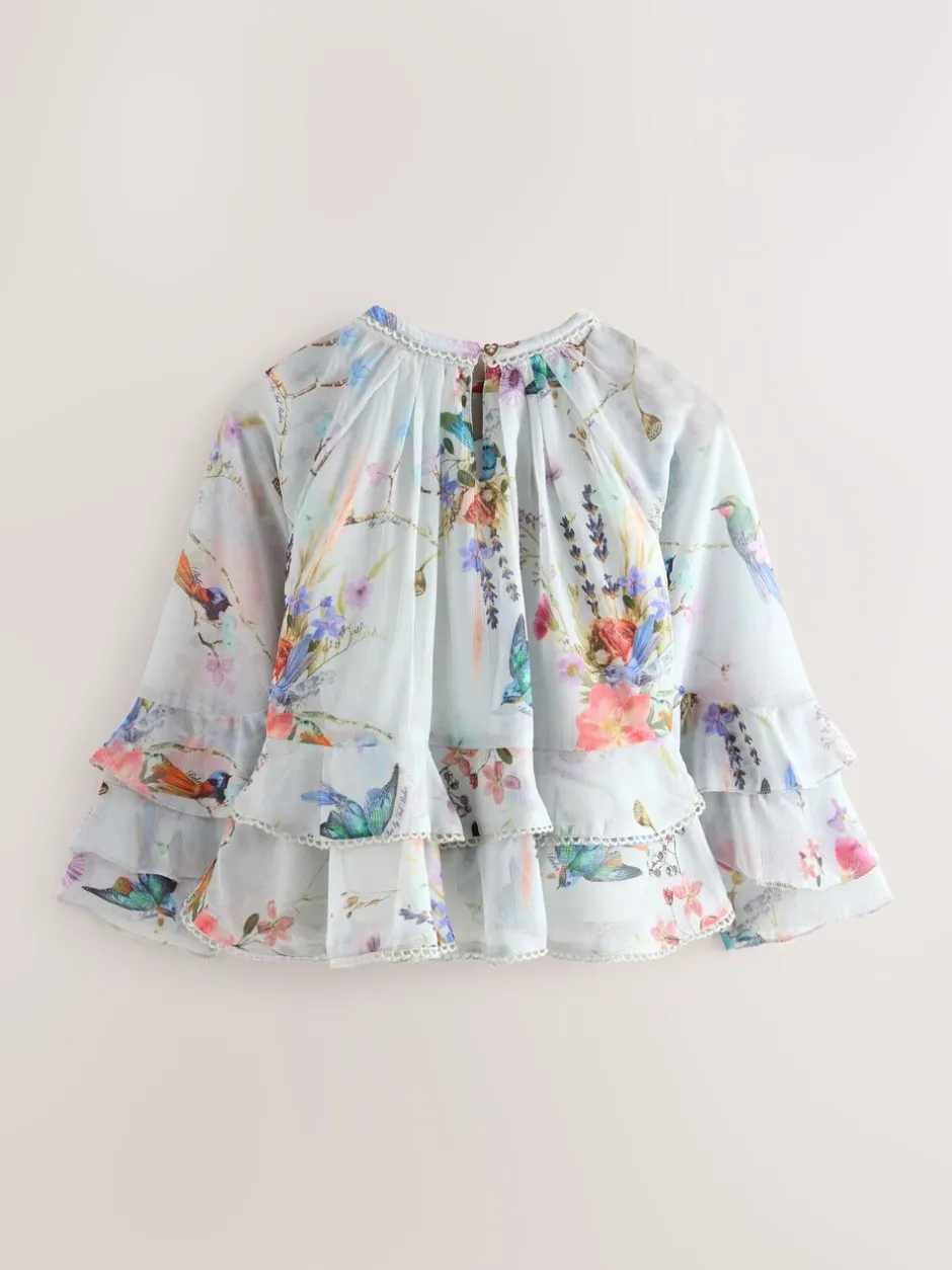Overhemden En Blouses|Baker by Ted Baker Mint Green All Over Printed Chiffon Blouse