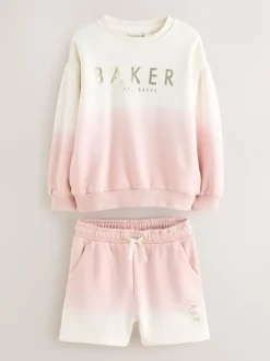 Shorts En Rokken|Baker by Ted Baker Pink/Lilac 2 Piece Ombre Sweatshirt & Shorts Set