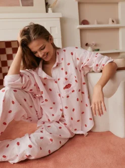 Pyjama's|Loungewear|Bath & Body Works All Over Lips Button Through Cotton Pyjamas Set