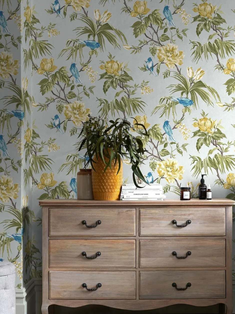 Behang*Next Behang met vogels en bloemen Grijs