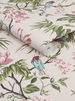 Behang|Next Behang met vogels en bloemen Mauve-paars
