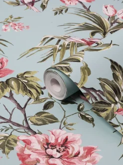 Behang|Next Behang met vogels en bloemen Grijsblauw