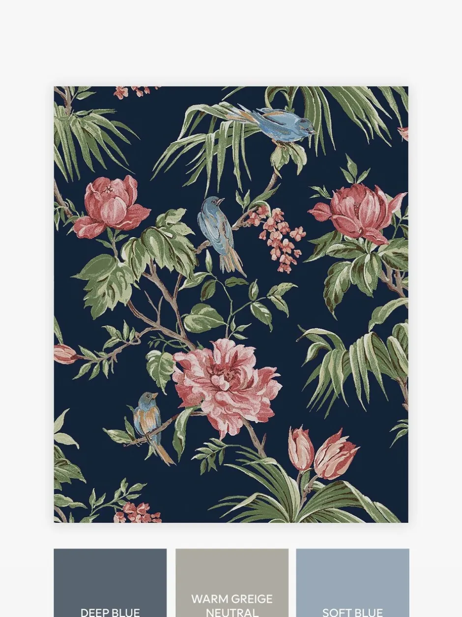 Behang*Next Behang met vogels en bloemen Blauw