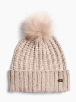 Mutsen, Handschoenen En Sjaals*Lipsy Beige - Shimmer Ribbed Pom Hat