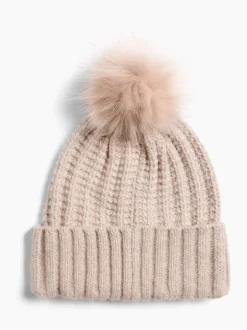 Mutsen, Handschoenen En Sjaals*Lipsy Beige - Shimmer Ribbed Pom Hat